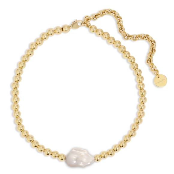 NEW EKLEXIC women's poppy horizontal pearl & bead necklace in gold
